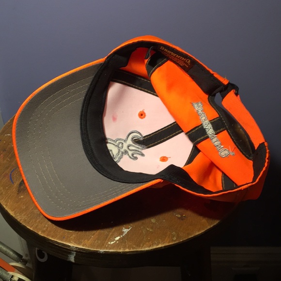 Browning Orange hunting hat full 6 panel adjustable back strap cap - Picture 6 of 12
